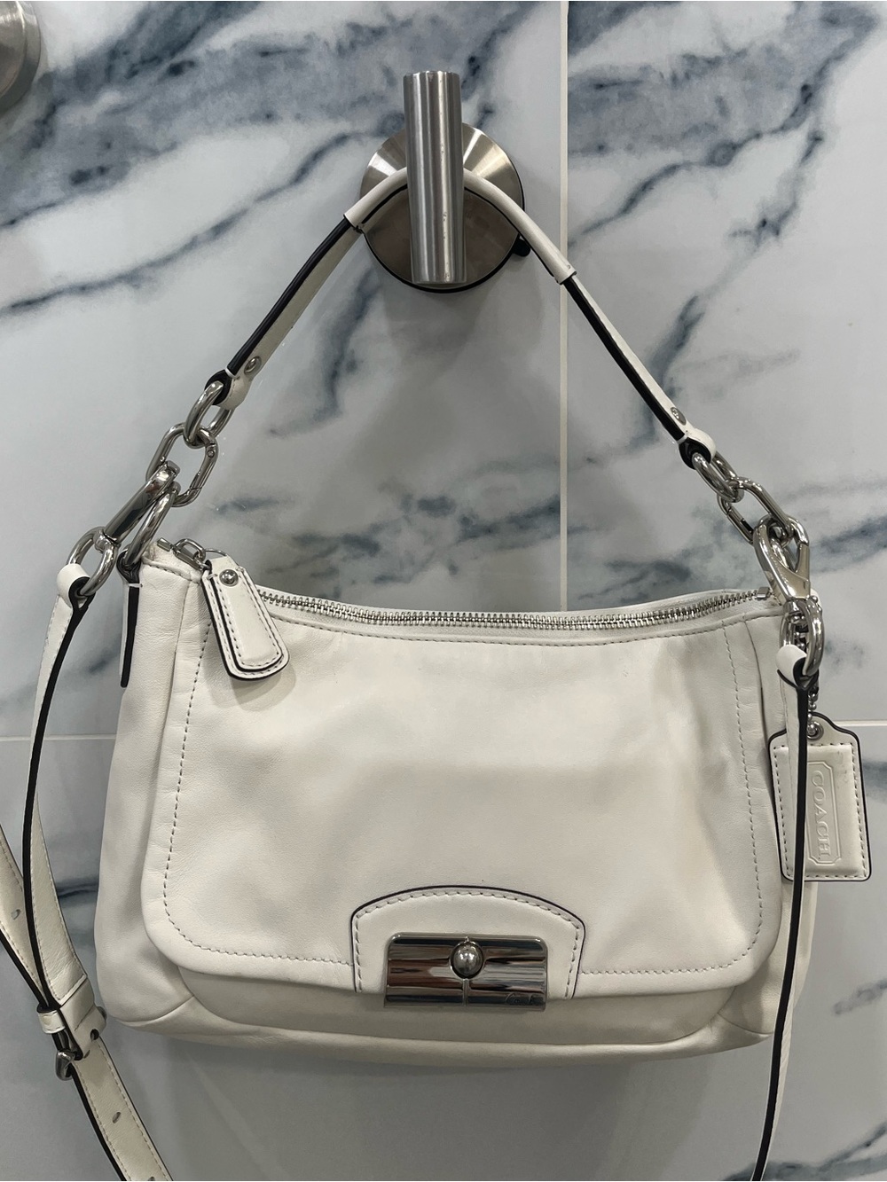 Coach Christine East/West White Leather Shoulder Bag